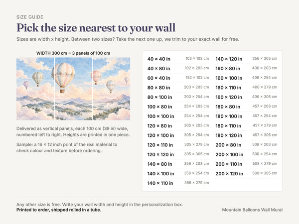 Watercolor Mountain Hot Air Balloons Wall Mural, image 5