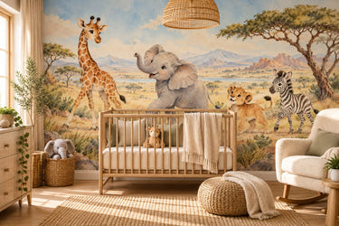 Watercolor Safari Parade Wall Mural, image 1
