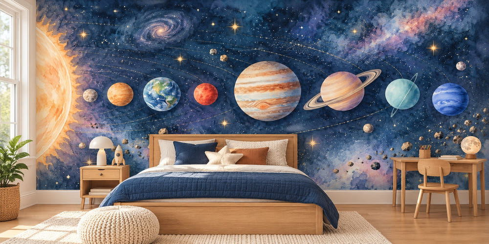 Watercolor Solar System Wall Mural, image 1