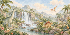 Watercolor Tropical Dinosaur Garden Wall Mural, image 3