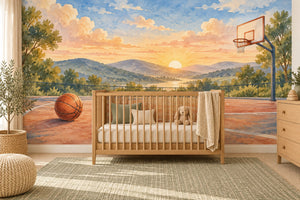 Watercolor Sunrise Court Basketball Wall Mural, image 1