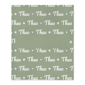 Personalize the Name Pattern toddler minky blanket in sage with your baby's name