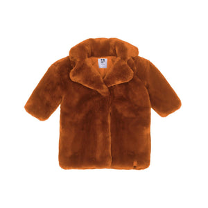 Kids rust faux fur coat, stylish and cozy outerwear for little ones. Perfect for chilly days.