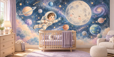 Watercolor Astronaut and Moon Wall Mural, image 1