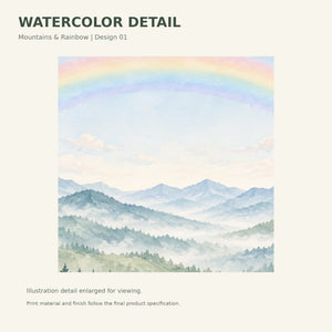 Watercolor Misty Mountain Rainbow Wall Mural, image 3