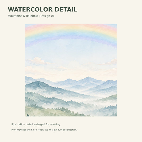 Watercolor Misty Mountain Rainbow Wall Mural, image 3