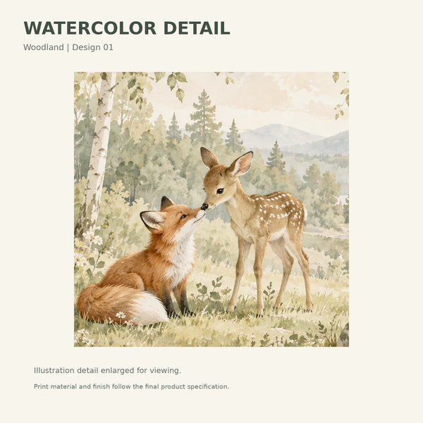 Watercolor Fox and Fawn Wall Mural, image 3