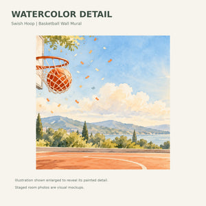 Watercolor Swish Hoop Basketball Wall Mural, image 4