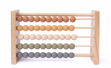 Neutral wooden abacus for babies, promoting health and safety through early learning and development.