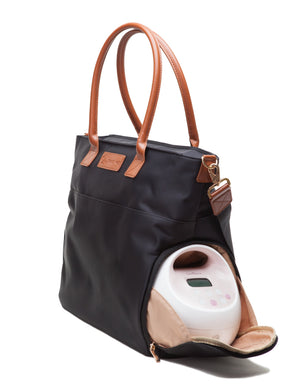 Sarah Wells Abby Breast Pump Tote – Real Leather Straps – Insulated Pockets, Laptop Storage & Easy-Clean Interior