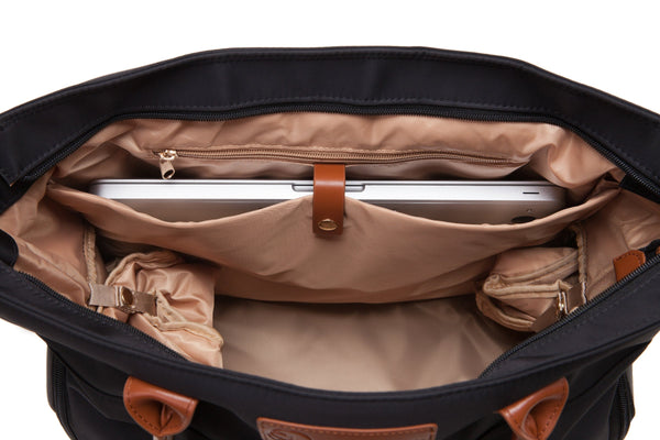 Sarah Wells Abby Breast Pump Tote – Real Leather Straps – Insulated Pockets, Laptop Storage & Easy-Clean Interior