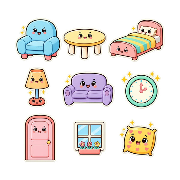 Cute Home Wall Decals, Set of 9, First Words Stickers, image 2