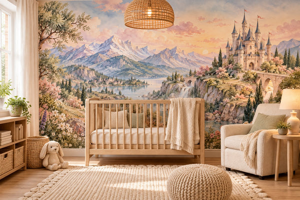 Watercolor Dreamy Kingdom Fairy Tale Wall Mural, image 1
