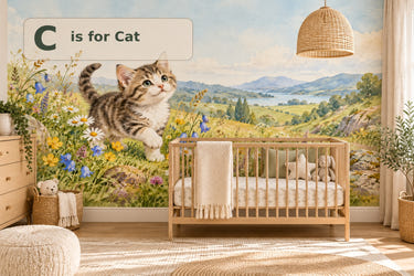 Watercolor C is for Cat Alphabet Wall Mural, image 1