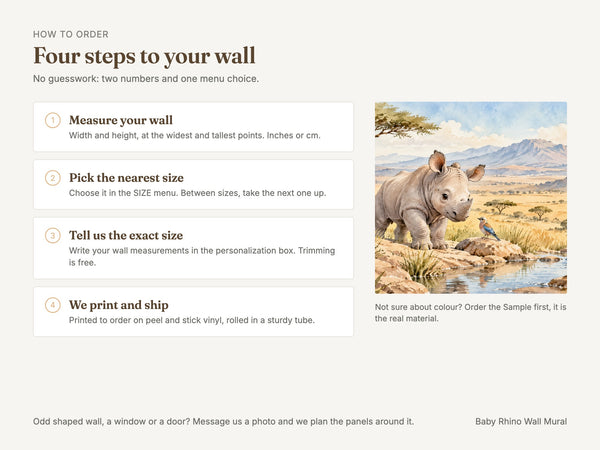 Watercolor Baby Rhino Safari Wall Mural, image 6
