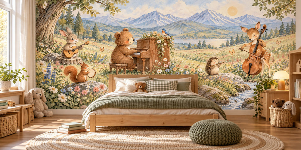 Watercolor Bear Piano Wall Mural, image 1