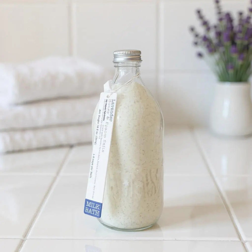 Lavender Milk Bath soak for babies, soothing and gentle for a calming bath experience.