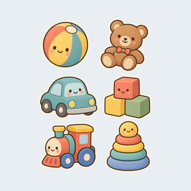 Soft Toys Wall Decals, Set of 6, Baby First Words, image 1