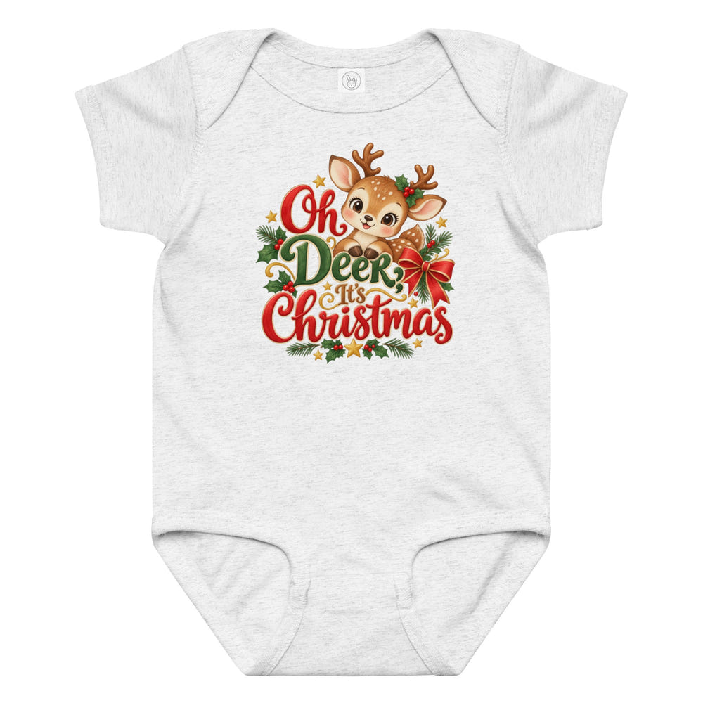 Oh Deer, It's Christmas baby bodysuit in white, front view