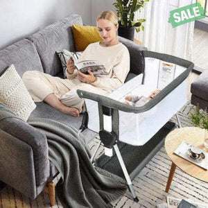 Adjustable Baby Bedside Crib with Large Storage-Gray Dark Gray Bassinets & Bedside Sleepers