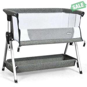 Adjustable Baby Bedside Crib with Large Storage-Gray Dark Gray Bassinets & Bedside Sleepers