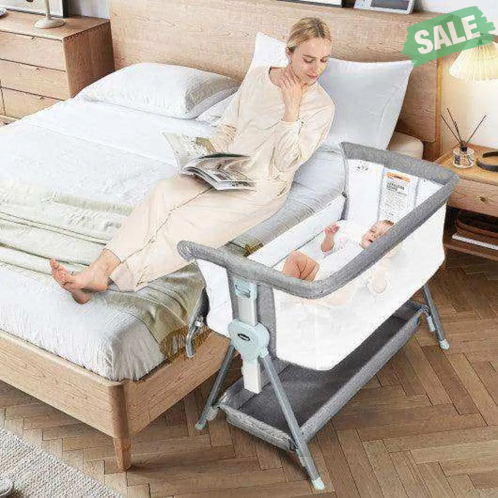 Adjustable Baby Bedside Crib with Large Storage-Gray Dark Gray Bassinets & Bedside Sleepers