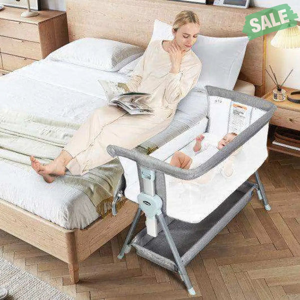 Adjustable Baby Bedside Crib with Large Storage-Gray Dark Gray Bassinets & Bedside Sleepers