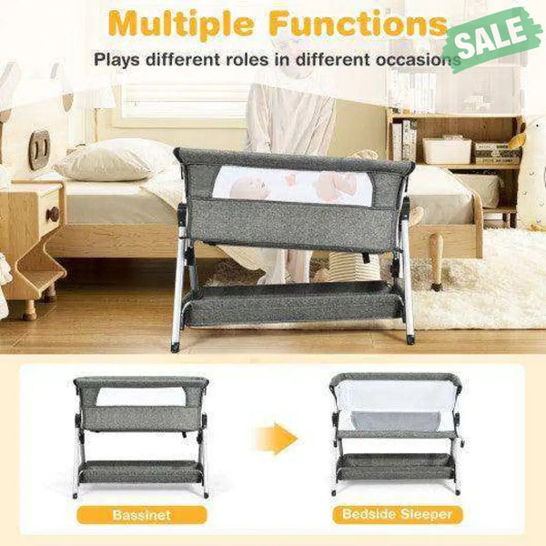 Adjustable Baby Bedside Crib with Large Storage-Gray Dark Gray Bassinets & Bedside Sleepers