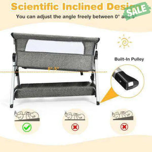 Adjustable Baby Bedside Crib with Large Storage-Gray Dark Gray Bassinets & Bedside Sleepers