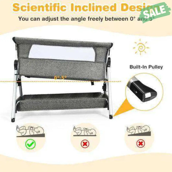 Adjustable Baby Bedside Crib with Large Storage-Gray Dark Gray Bassinets & Bedside Sleepers