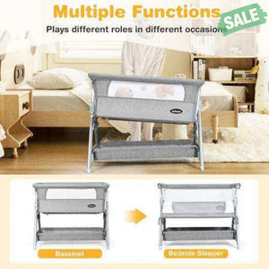 Adjustable Baby Bedside Crib with Large Storage-Gray Dark Gray Bassinets & Bedside Sleepers