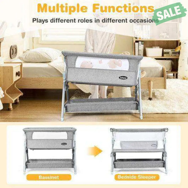Adjustable Baby Bedside Crib with Large Storage-Gray Dark Gray Bassinets & Bedside Sleepers