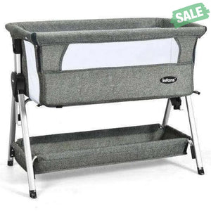 Adjustable Baby Bedside Crib with Large Storage-Gray Dark Gray Bassinets & Bedside Sleepers