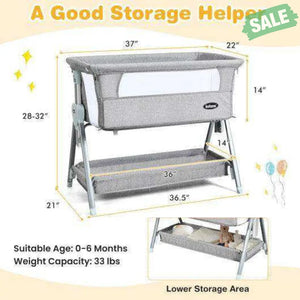 Adjustable Baby Bedside Crib with Large Storage-Gray Dark Gray Bassinets & Bedside Sleepers