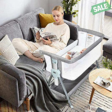 Adjustable Baby Bedside Crib with Large Storage-Gray Dark Gray Bassinets & Bedside Sleepers