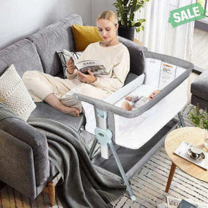 Adjustable Baby Bedside Crib with Large Storage-Gray Dark Gray Bassinets & Bedside Sleepers