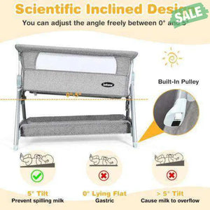 Adjustable Baby Bedside Crib with Large Storage-Gray Dark Gray Bassinets & Bedside Sleepers
