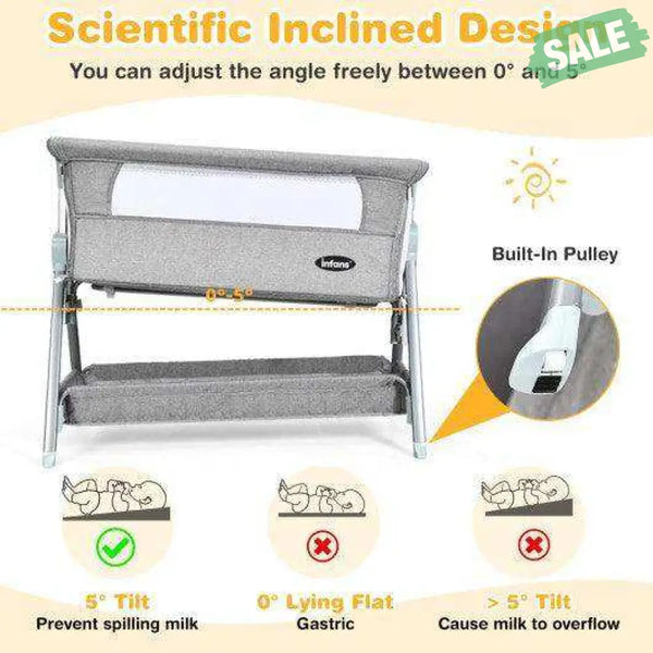 Adjustable Baby Bedside Crib with Large Storage-Gray Dark Gray Bassinets & Bedside Sleepers