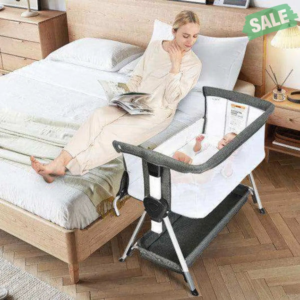 Adjustable Baby Bedside Crib with Large Storage-Gray Dark Gray Bassinets & Bedside Sleepers