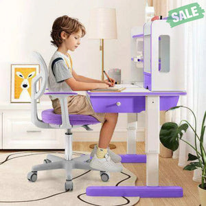 Adjustable Desk Chair with Auto Brake Casters for Kids-Blue Blue Kids Chairs & Seating