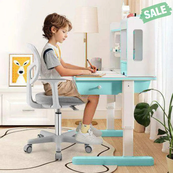 Adjustable Desk Chair with Auto Brake Casters for Kids-Blue Blue Kids Chairs & Seating
