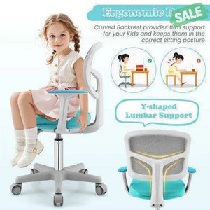 Adjustable Desk Chair with Auto Brake Casters for Kids-Blue Blue Kids Chairs & Seating