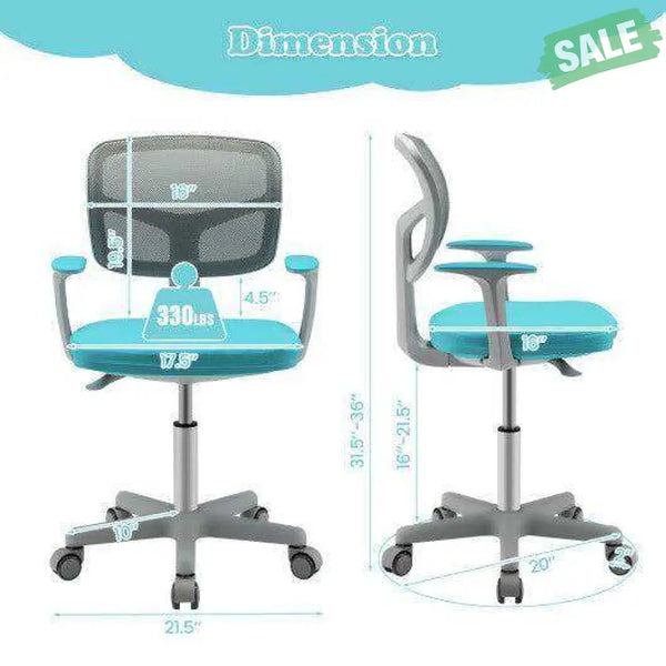 Adjustable Desk Chair with Auto Brake Casters for Kids-Blue Blue Kids Chairs & Seating