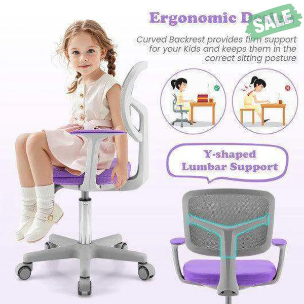 Adjustable Desk Chair with Auto Brake Casters for Kids-Blue Blue Kids Chairs & Seating