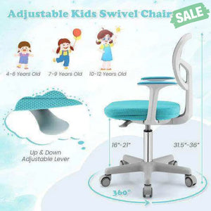 Adjustable Desk Chair with Auto Brake Casters for Kids-Blue Blue Kids Chairs & Seating