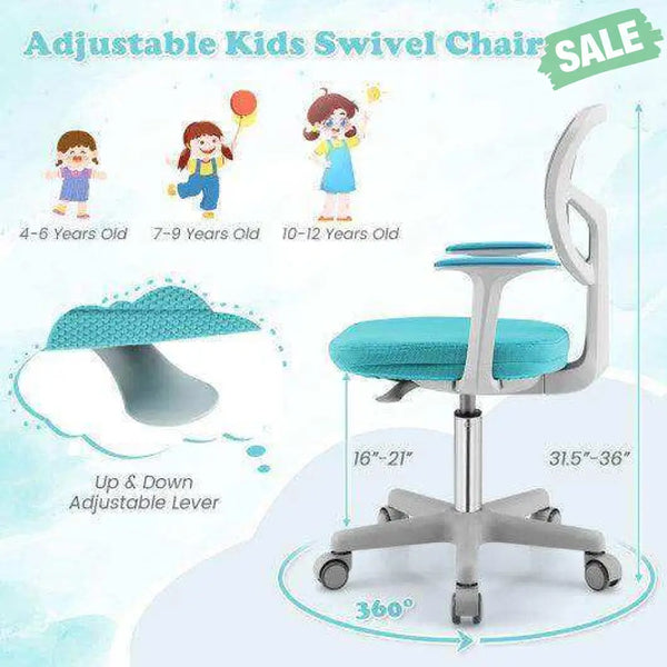Adjustable Desk Chair with Auto Brake Casters for Kids-Blue Blue Kids Chairs & Seating