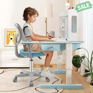 Adjustable Desk Chair with Auto Brake Casters for Kids-Blue Blue Kids Chairs & Seating