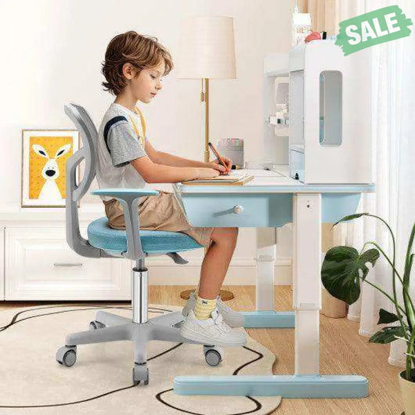 Adjustable Desk Chair with Auto Brake Casters for Kids-Blue Blue Kids Chairs & Seating