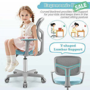 Adjustable Desk Chair with Auto Brake Casters for Kids-Blue Blue Kids Chairs & Seating