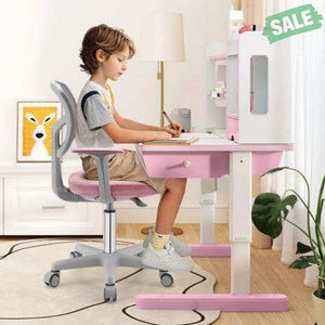 Adjustable Desk Chair with Auto Brake Casters for Kids-Blue Blue Kids Chairs & Seating